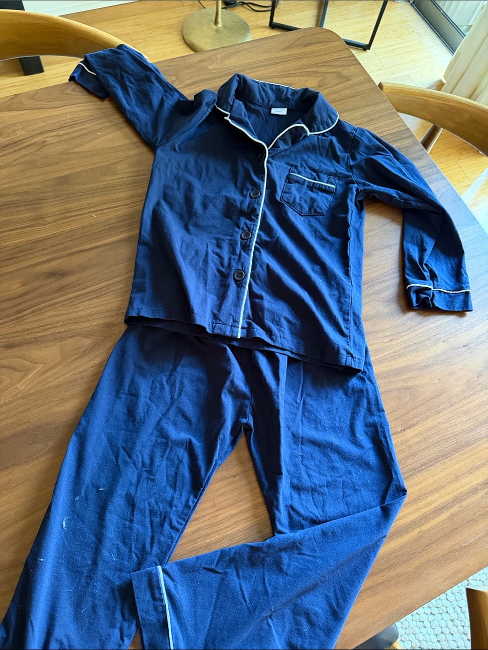 Kids Navy Blue Pajama Set with Contrast Piping